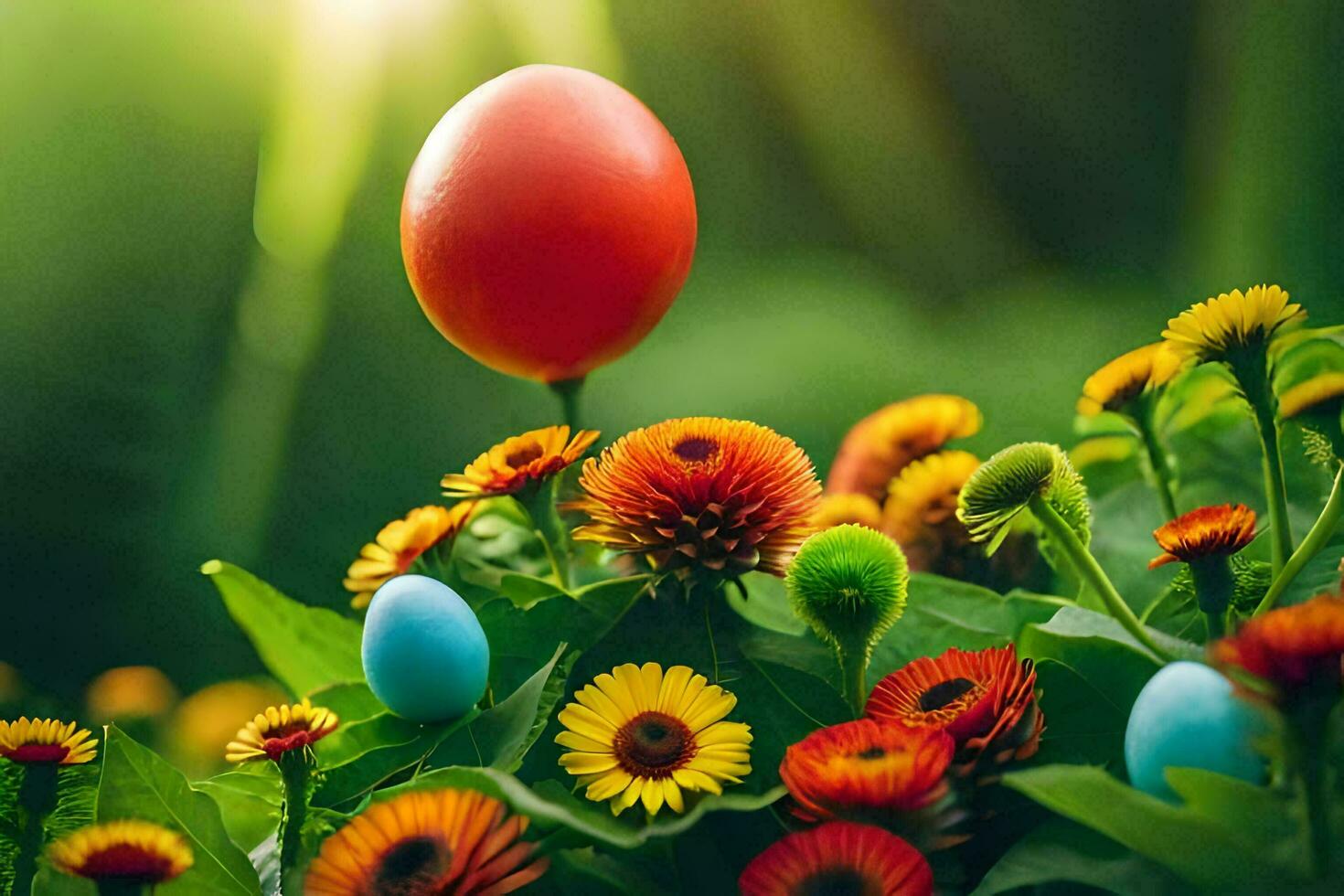 photo wallpaper flowers, the sun, spring, the sun, flowers, the sun, easter. AI-Generated