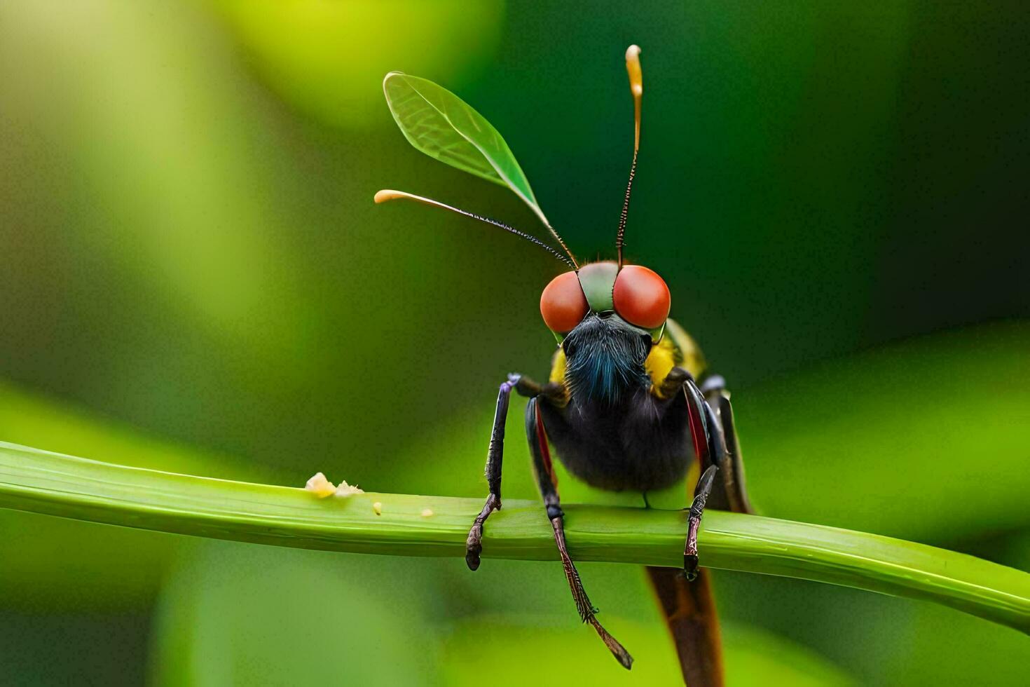 a close up of a bug with red eyes. AI-Generated photo