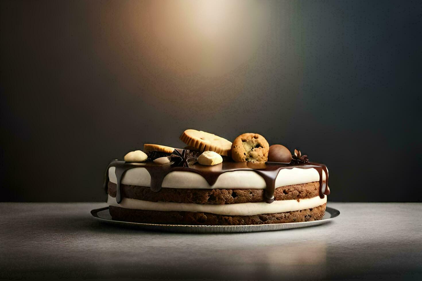 a chocolate cake with cookies and cream on top. AI-Generated photo
