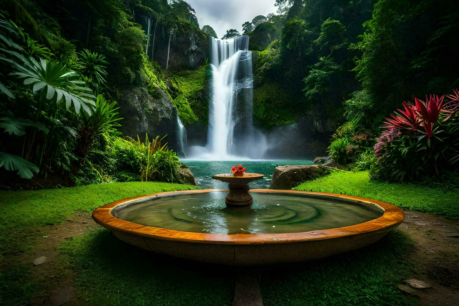 waterfall in the jungle. AI-Generated photo