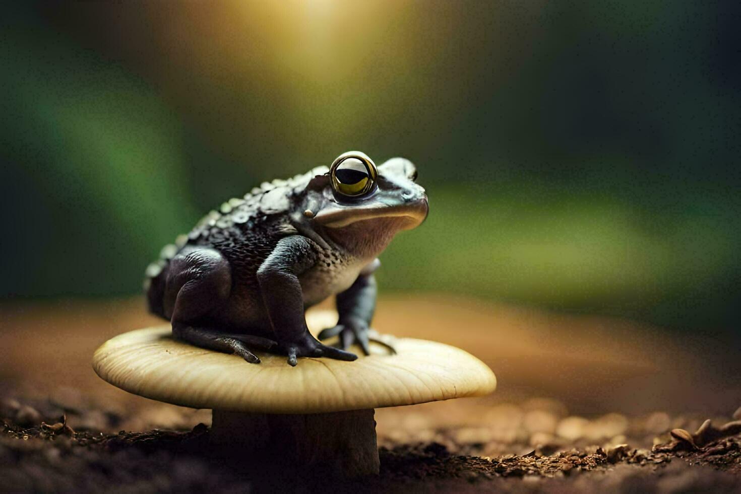 a frog sitting on top of a mushroom. AI-Generated photo