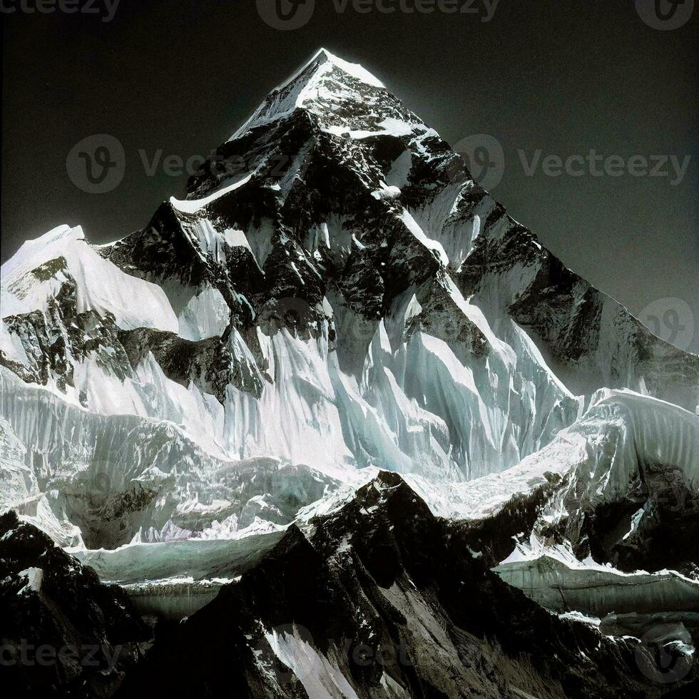 Contrasted Beauty Snow Capped Alpine Peak and Moonlit Glacier   generative ai photo