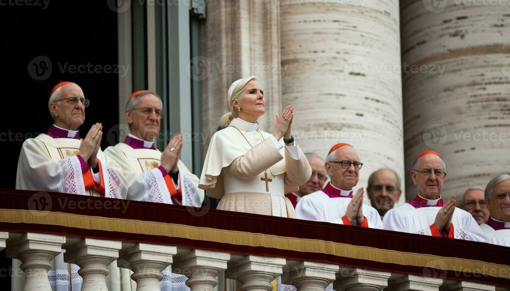 histórico momento hembra papa elegido en Vaticano balcón. generativo ai. foto