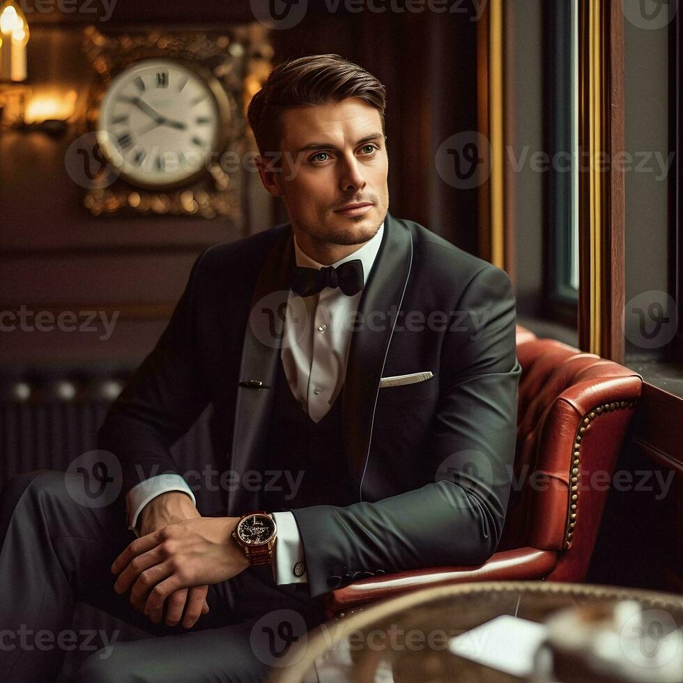 elegante hombre en Inglés traje - generativo ai retrato foto