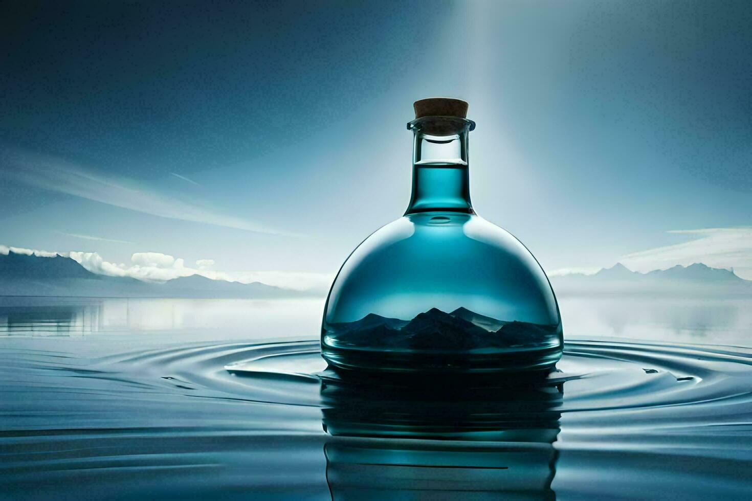 a bottle of water in the middle of the water. AI-Generated photo