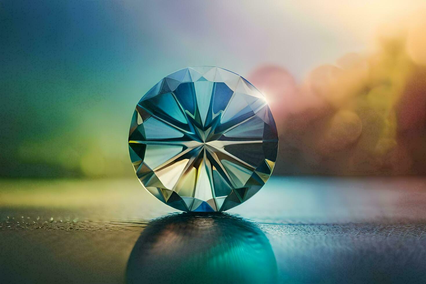 a diamond on a table with a blurry background. AI-Generated photo