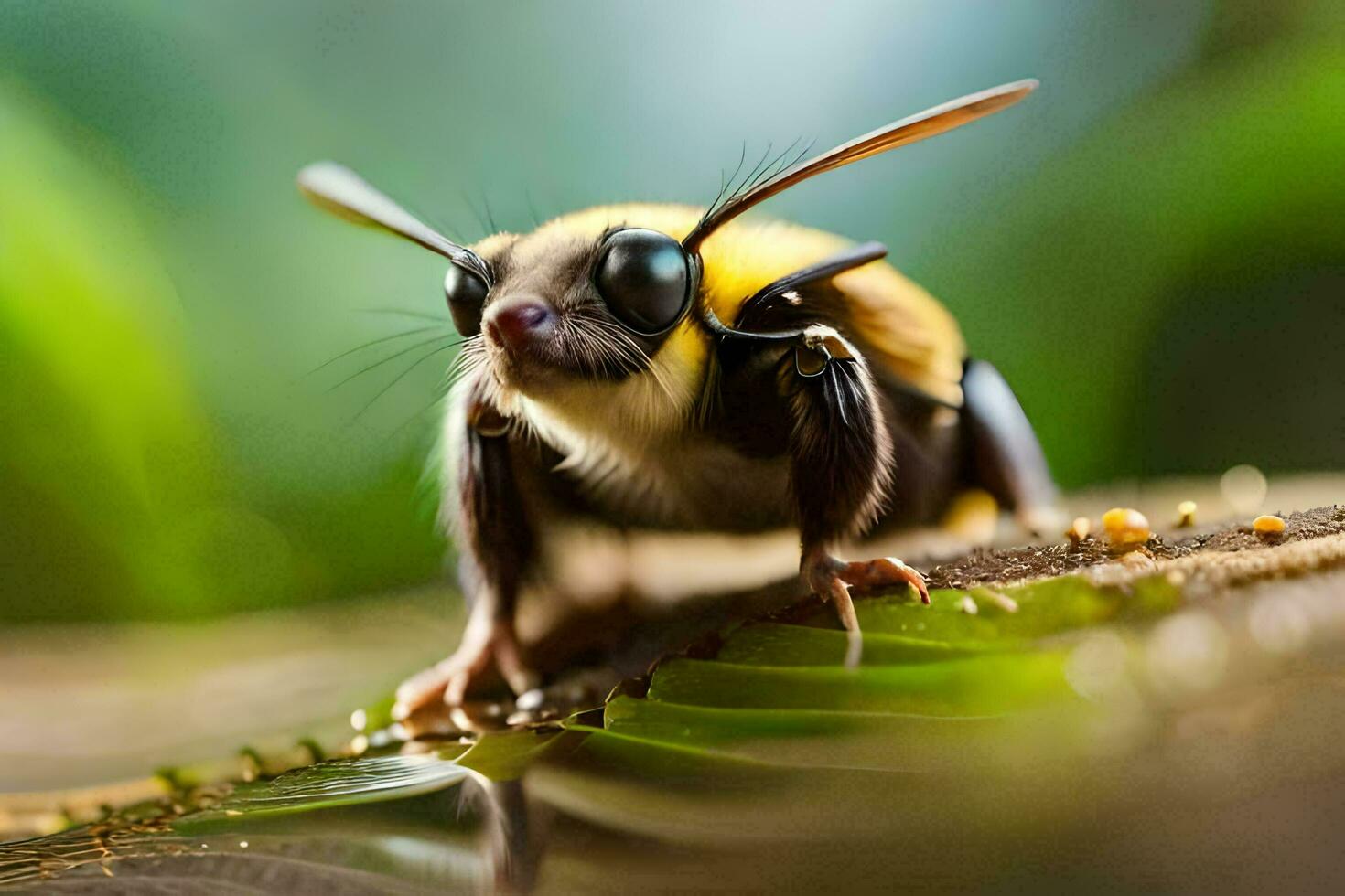 un cerca arriba de un abeja con grande ojos. generado por ai foto