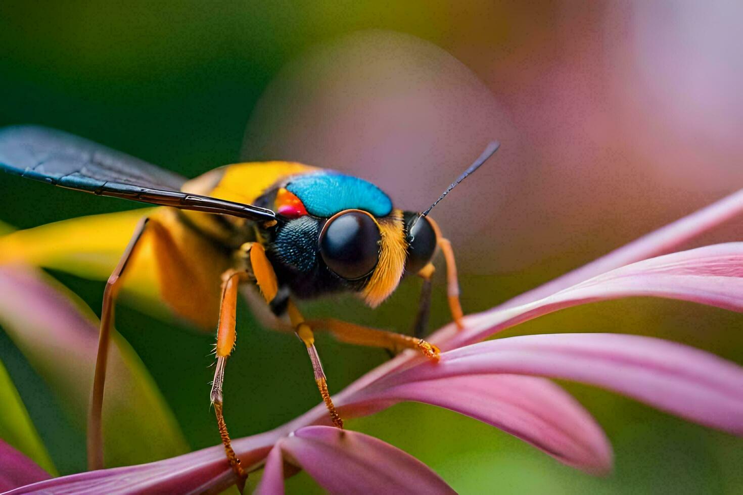 a close up of a colorful bee on a flower. AI-Generated photo