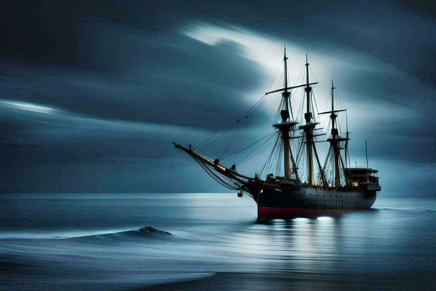 a sailing ship in the ocean at night. AI-Generated photo