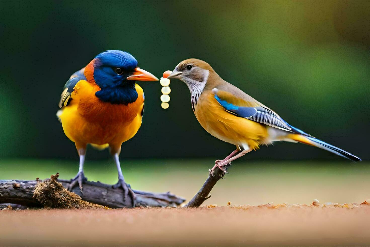 dos aves son en pie siguiente a cada otro. generado por ai foto