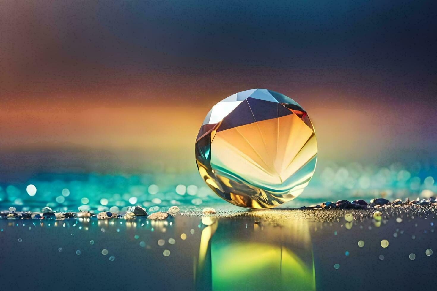 a diamond is sitting on the water with bubbles. AI-Generated photo