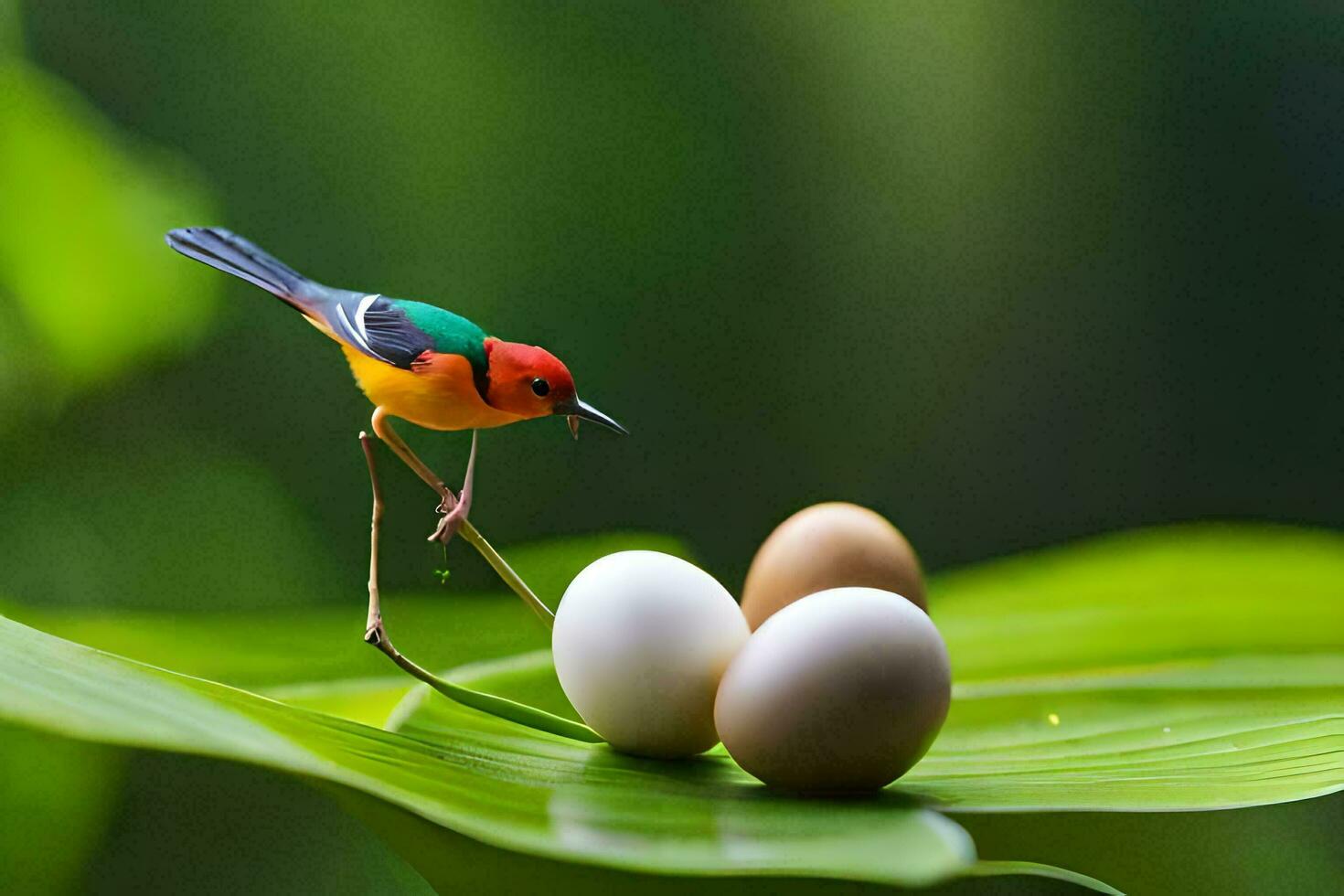 a bird sits on top of an egg. AI-Generated photo