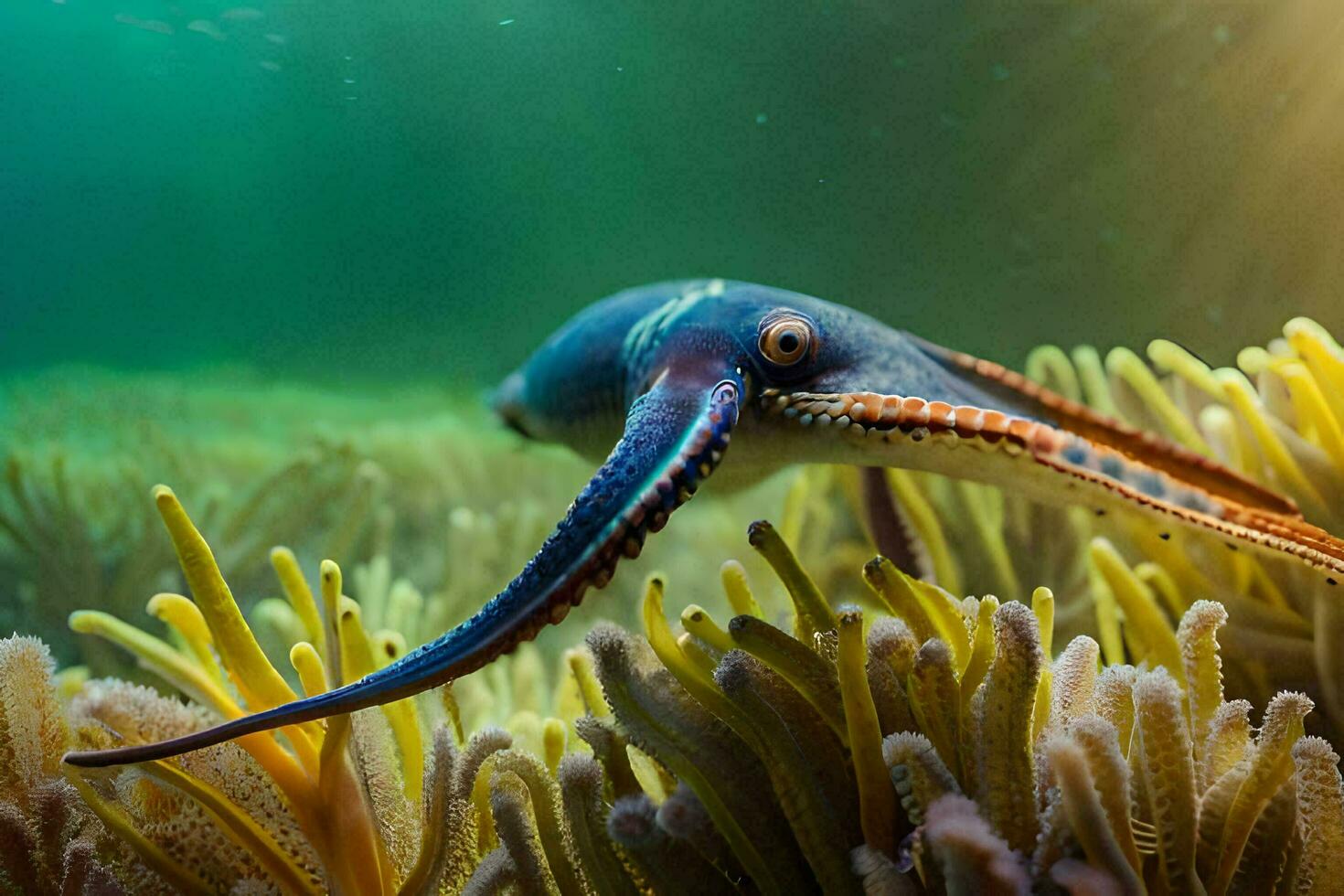 a squid swimming in the ocean. AI-Generated photo