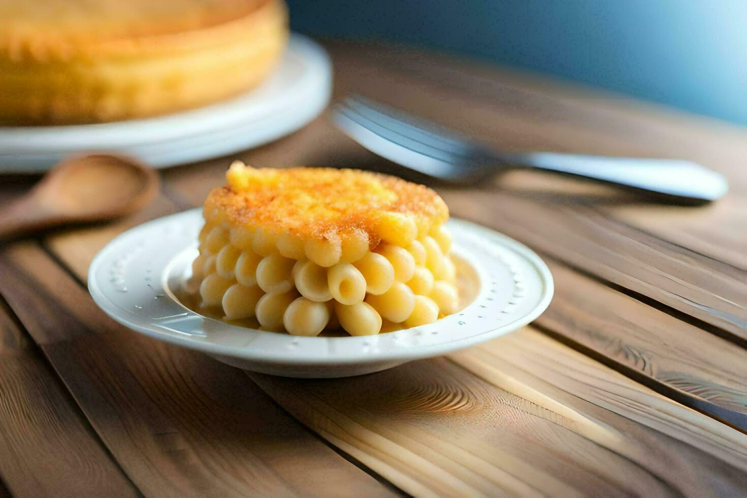 un pequeño plato con un macaron pastel en él. generado por ai foto