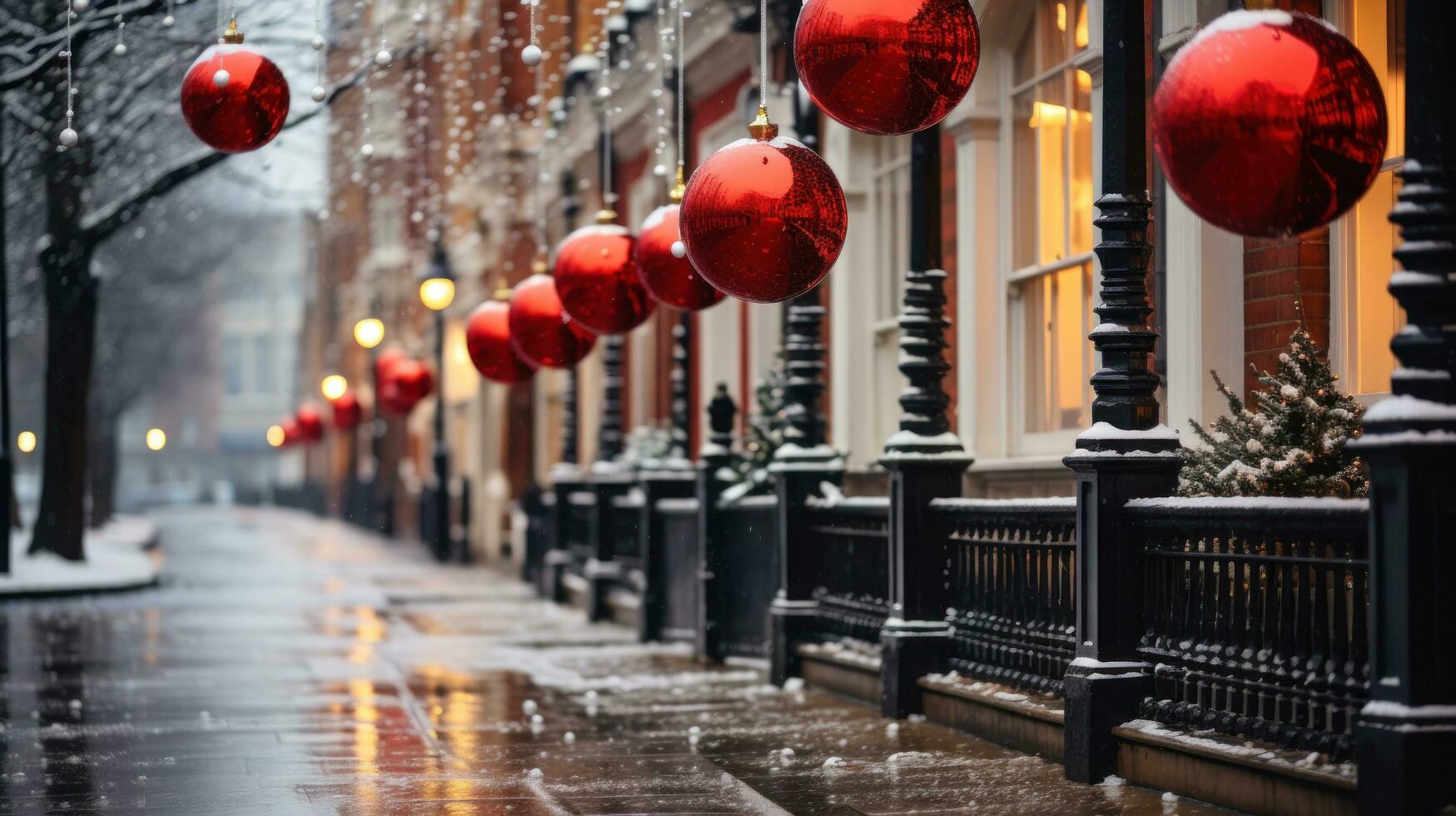 Christmas decorations on city street photo