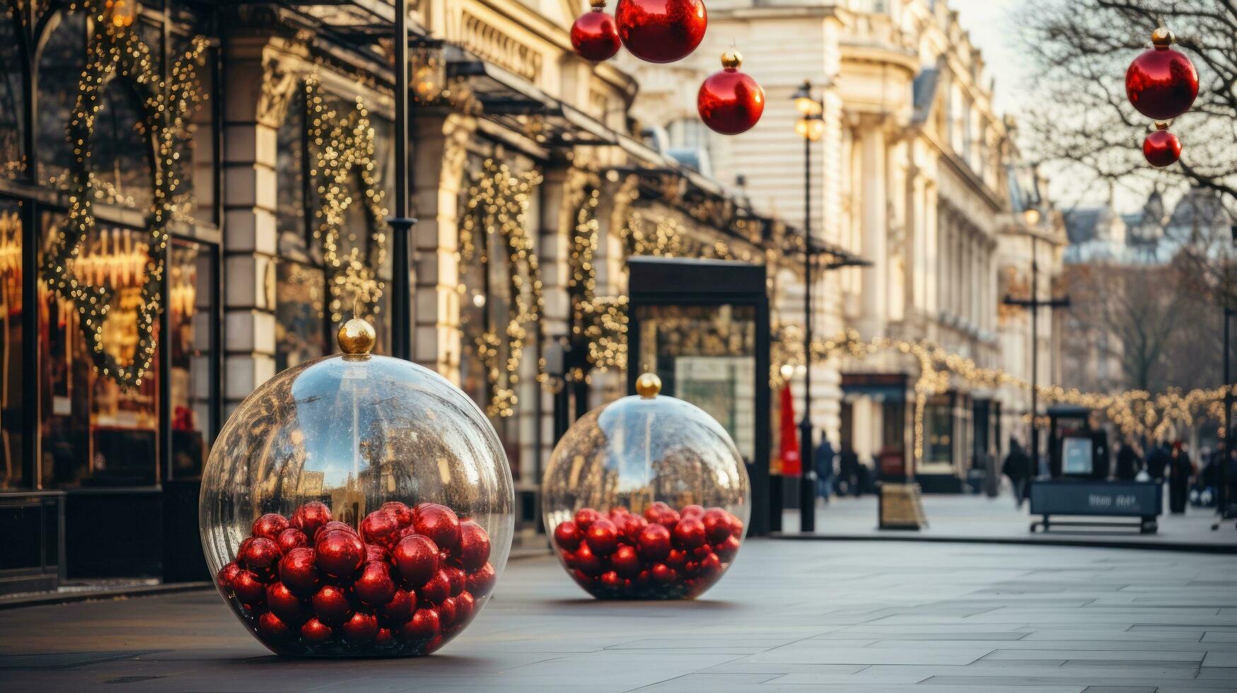 Christmas decorations on city street photo