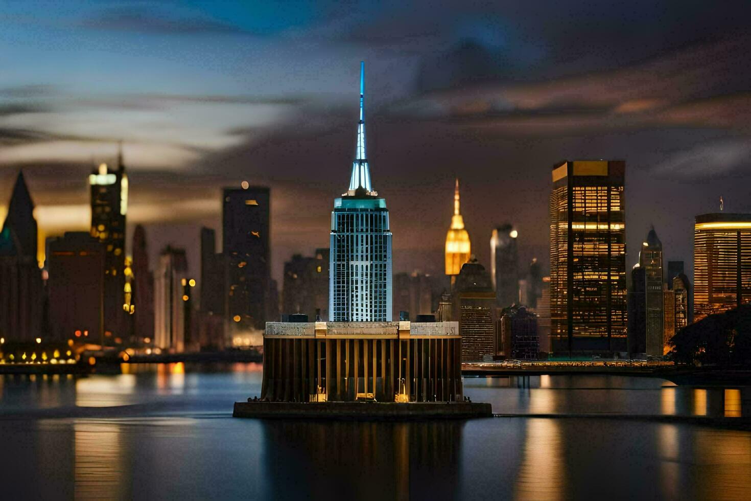 the empire state building is lit up at night. AI-Generated photo