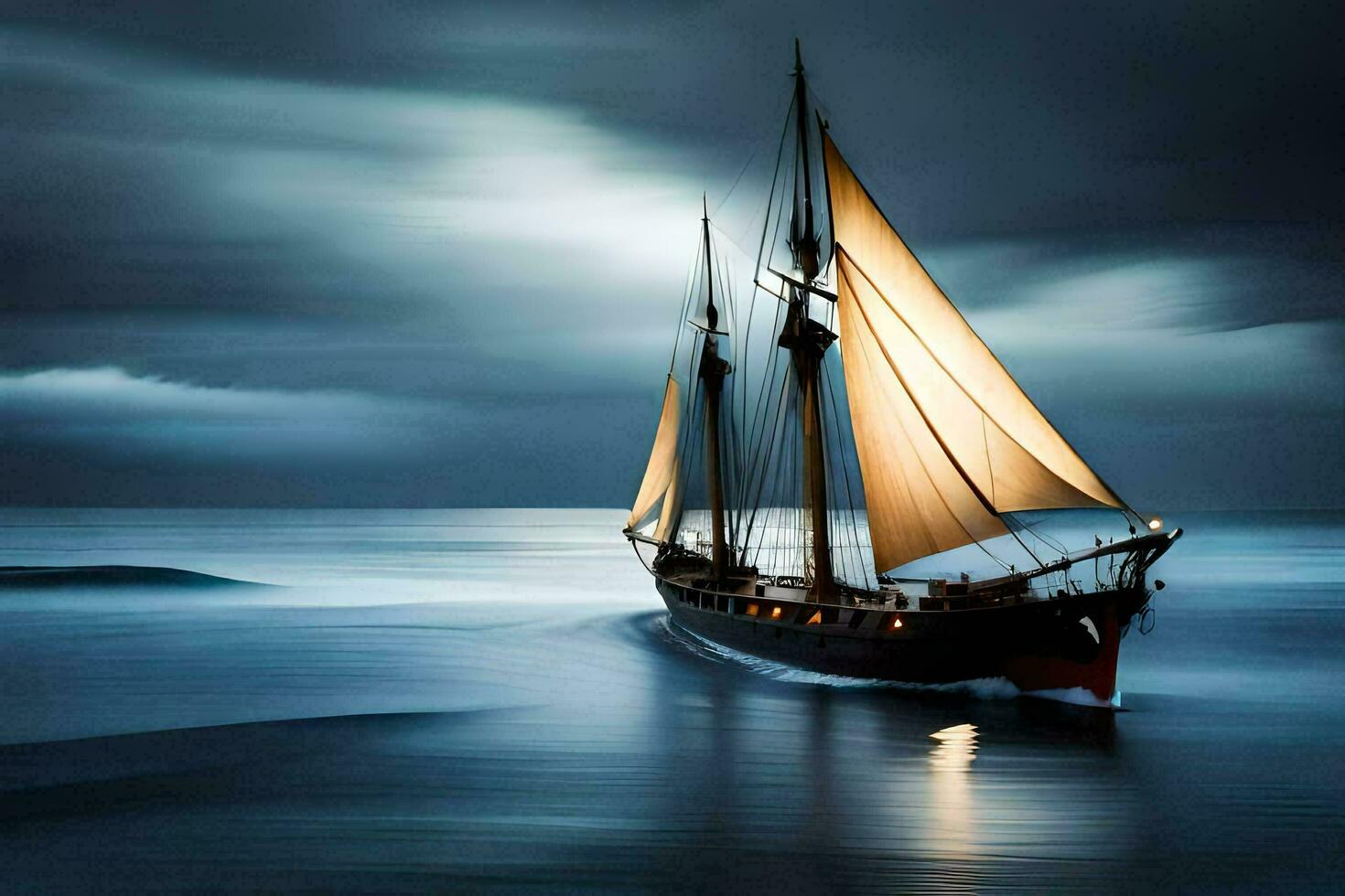 a sailboat in the ocean at night. AI-Generated photo