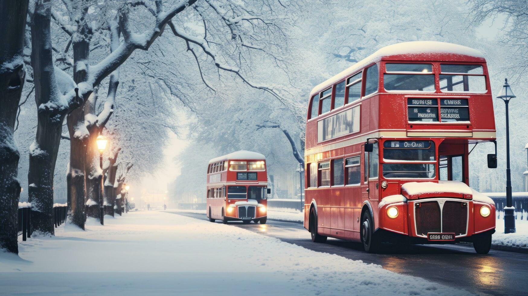 London street with red bus in rainy day sketch illustration photo