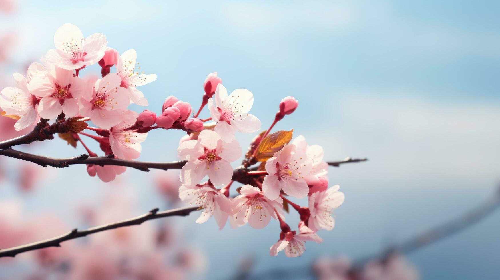 sakura flowers on blurred sky background large copyspace photo