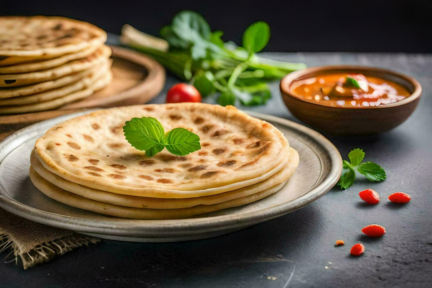 indian flatbreads on a plate. AI-Generated photo