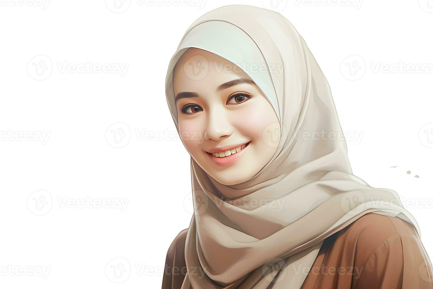 hijab mujer con sonrisa cara aislado en blanco antecedentes ai generado foto