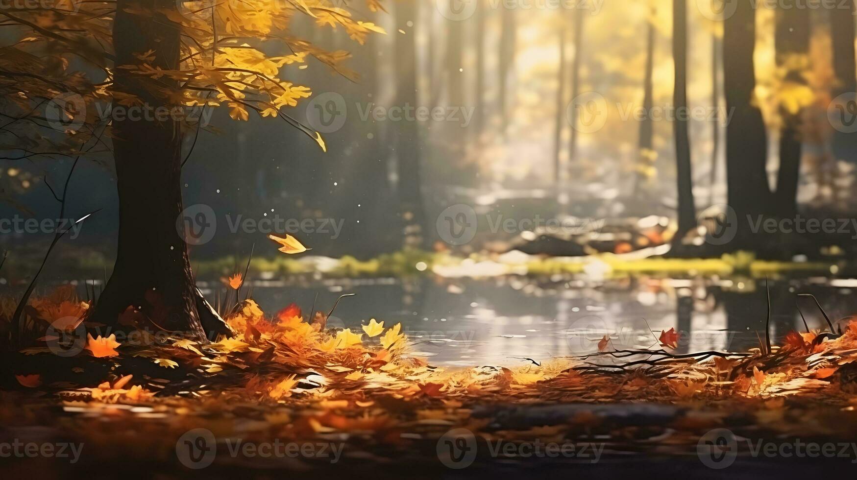 Autumn landscape with lake and trees AI Generated photo