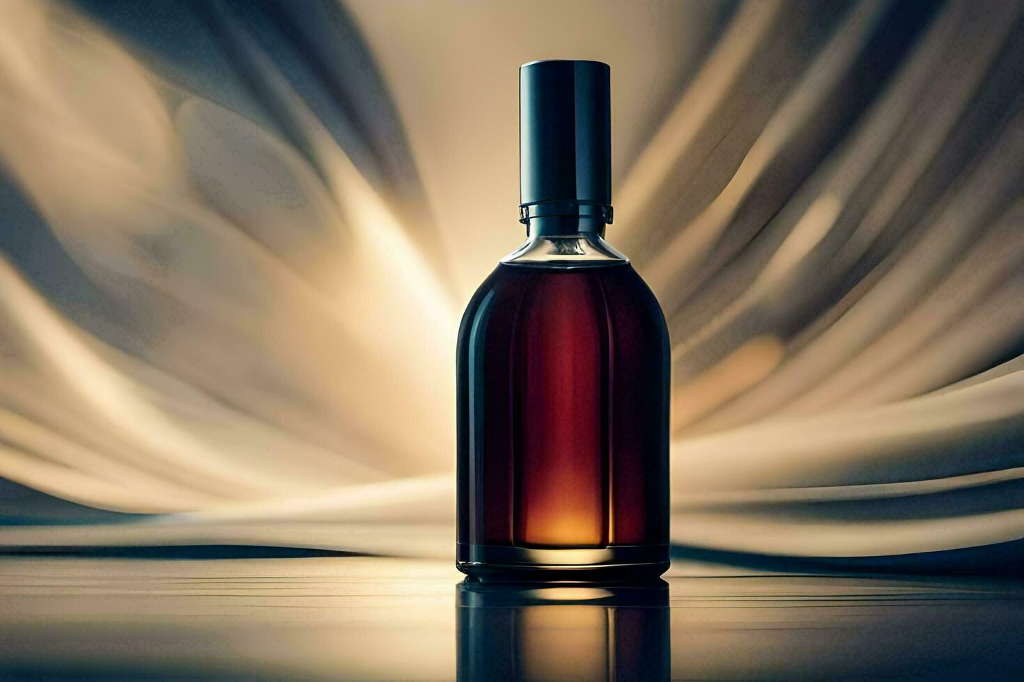 a bottle of perfume sitting on a table. AI-Generated photo