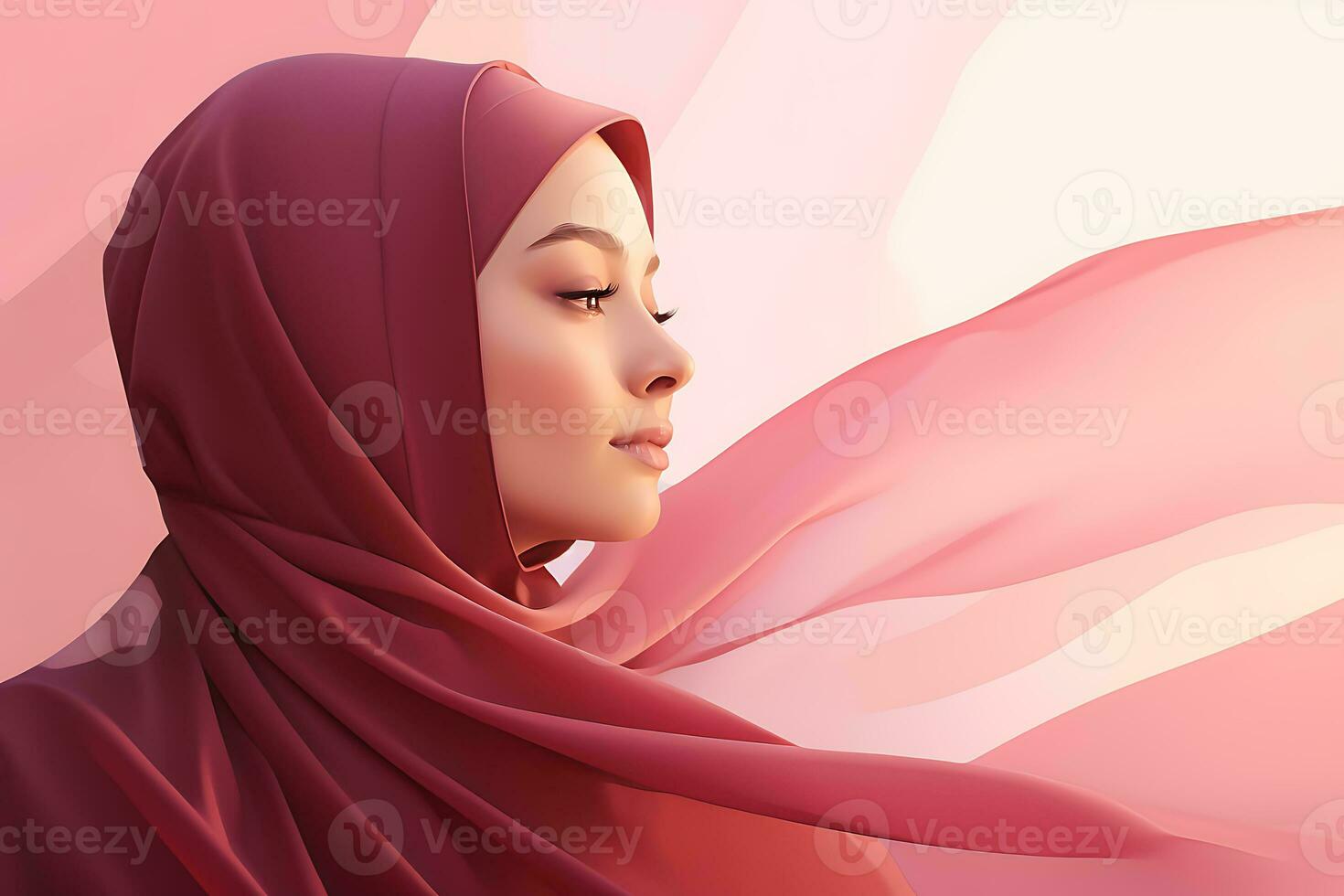 Portrait of a beautiful muslim woman with red hijab AI Generated photo