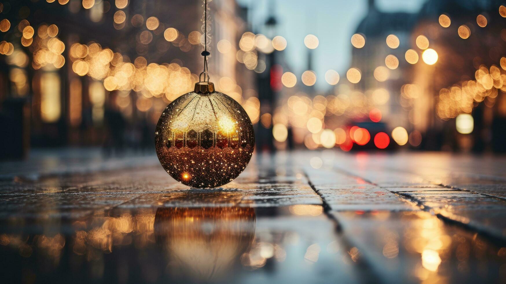 Christmas decorations on city street photo