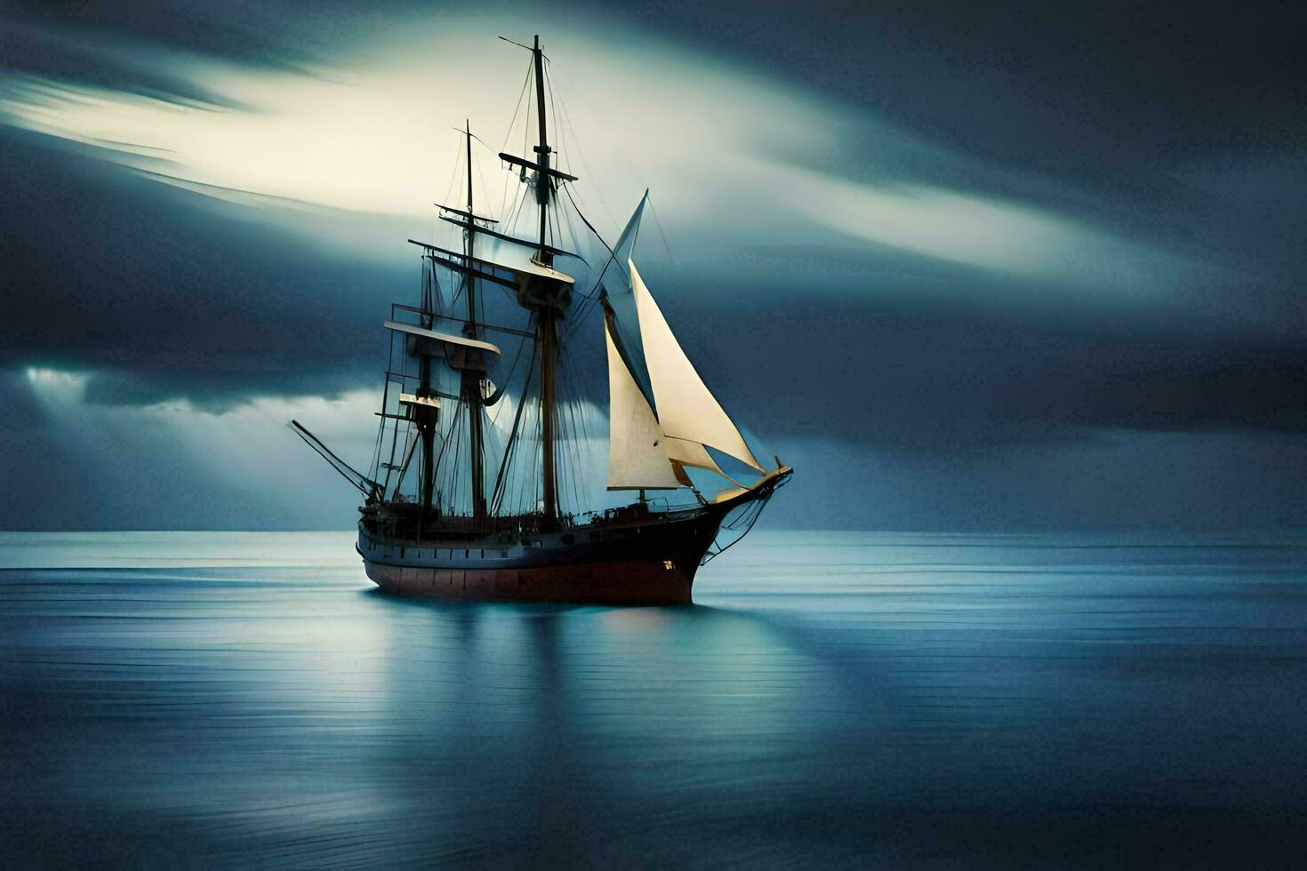 a sailing ship in the ocean under a stormy sky. AI-Generated photo