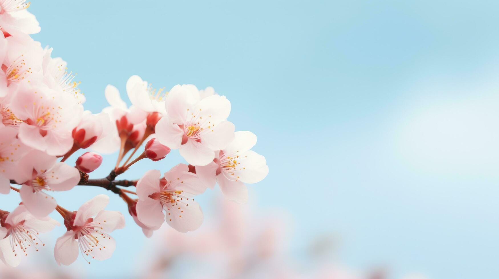 sakura flowers on blurred sky background large copyspace photo