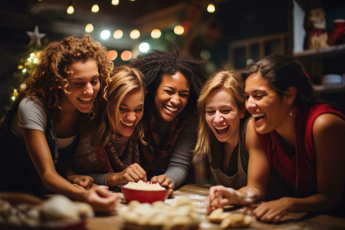 Festive Female Friends Enjoying the Holiday Spirit In a cozy photo