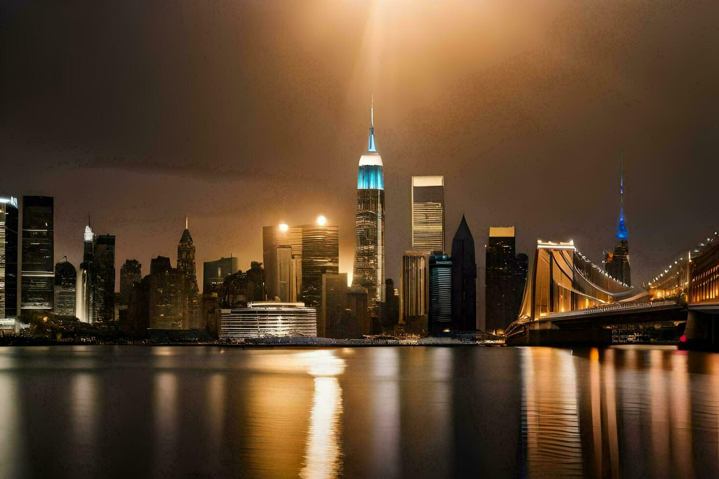 el ciudad horizonte a noche con el Dom brillante. generado por ai foto