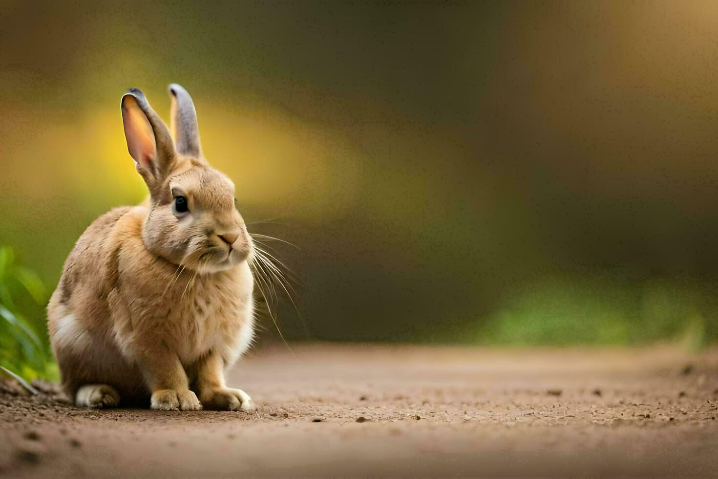 a rabbit sitting on the ground in the middle of a field. AI-Generated photo