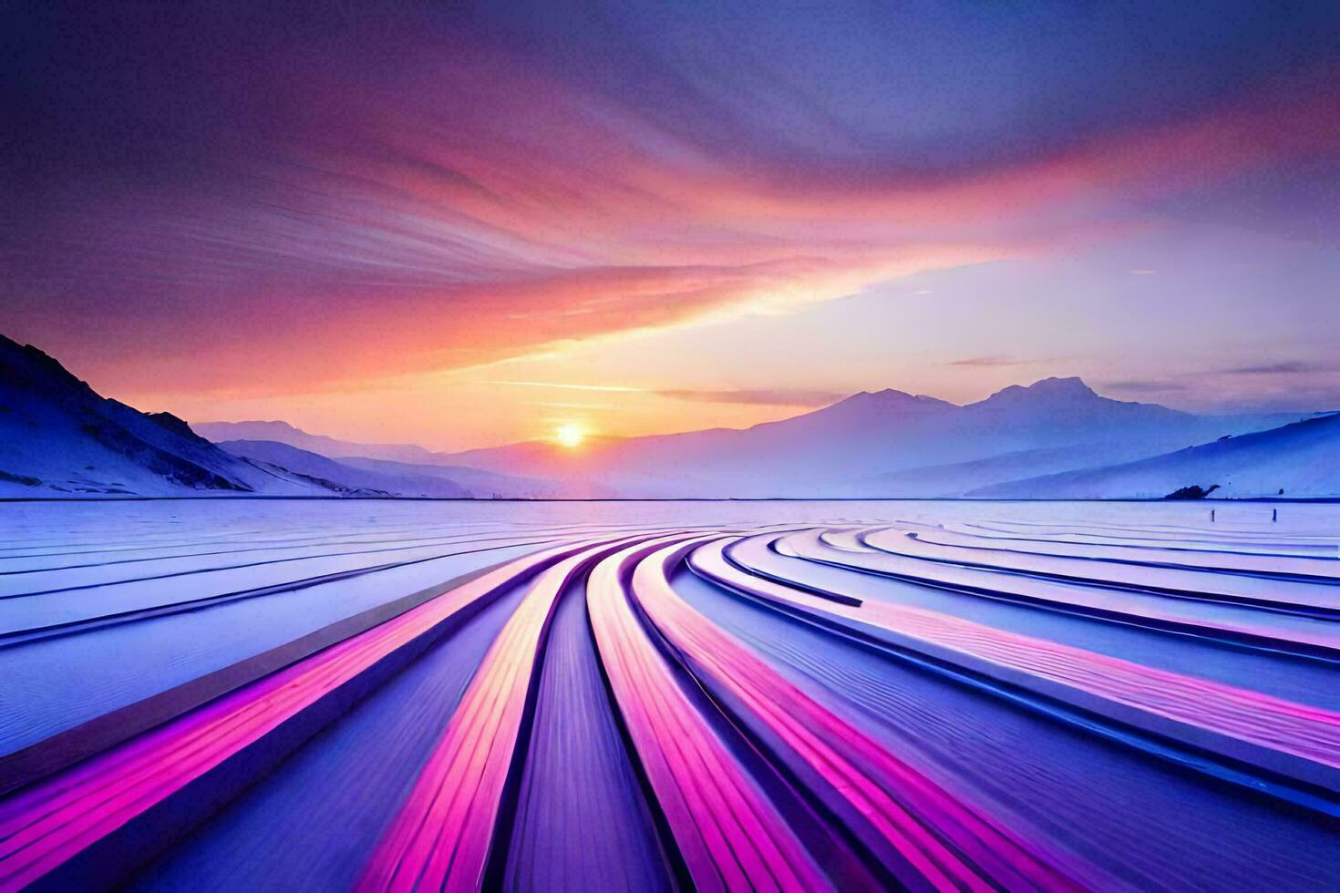 a long exposure photograph of a road in the mountains. AI-Generated photo