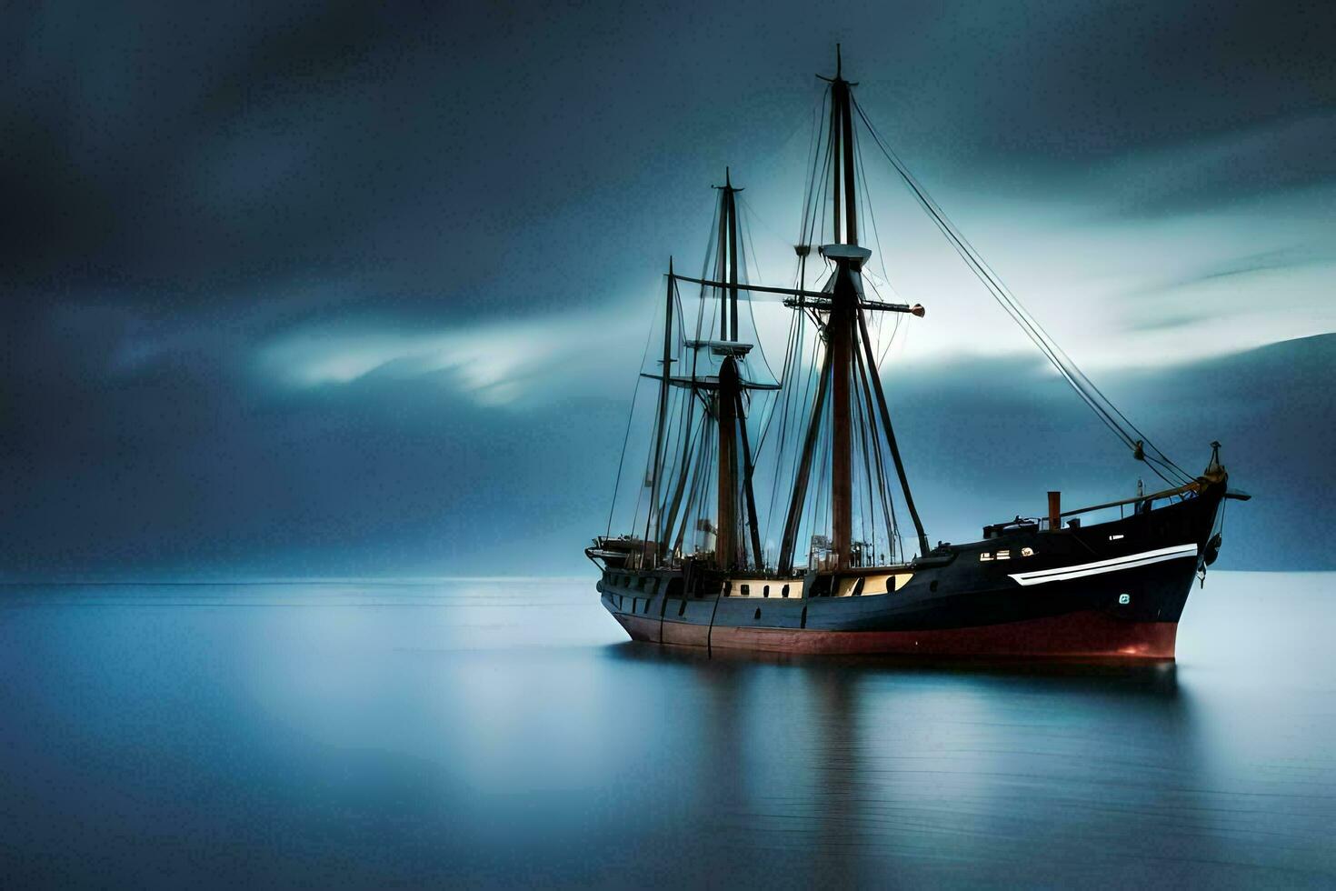 a sailing ship in the ocean at night. AI-Generated photo