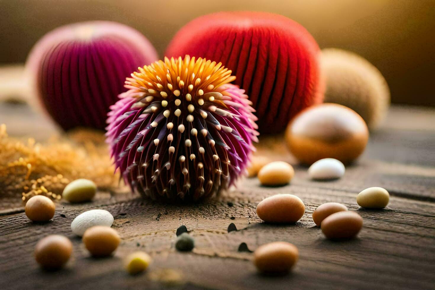 a variety of spiky balls and other objects. AI-Generated photo