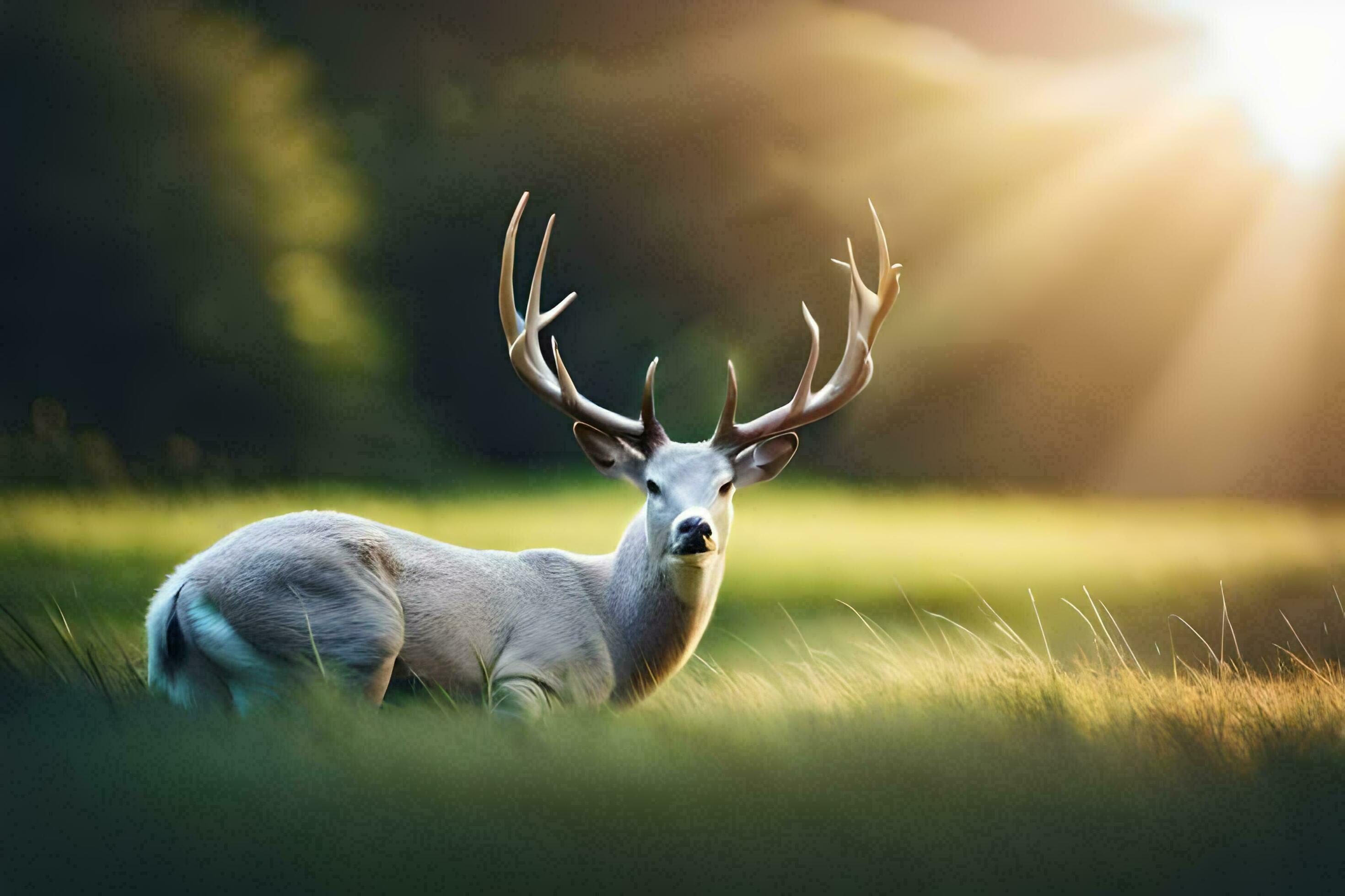 a white deer is standing in the grass. AIGenerated 32266406 Stock