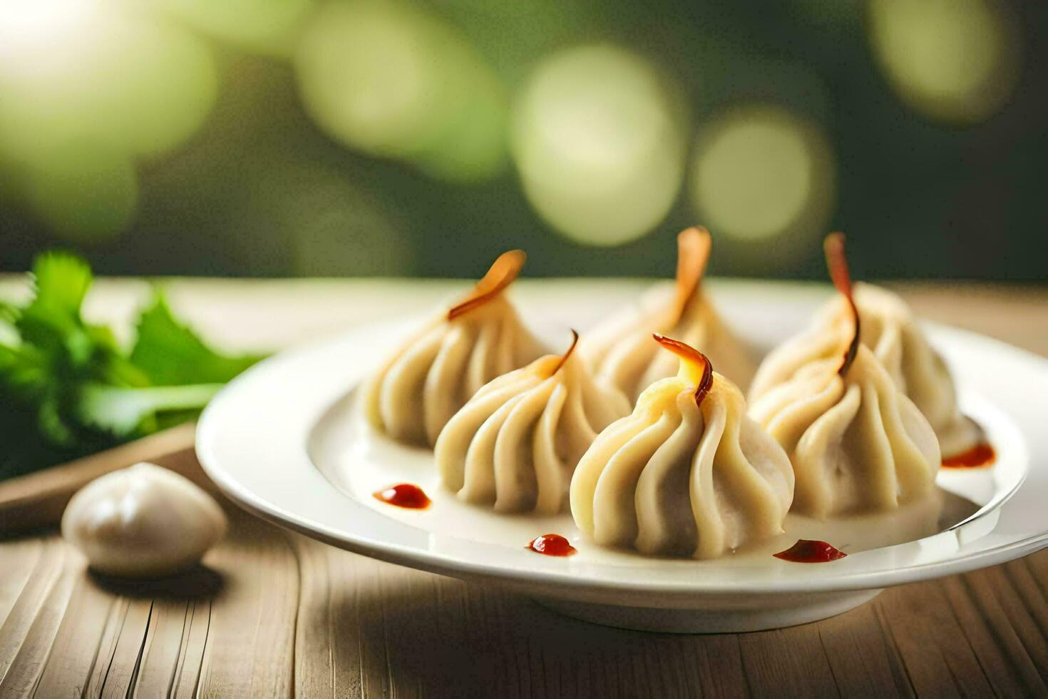 dumplings on a plate with garlic and parsley. AI-Generated photo