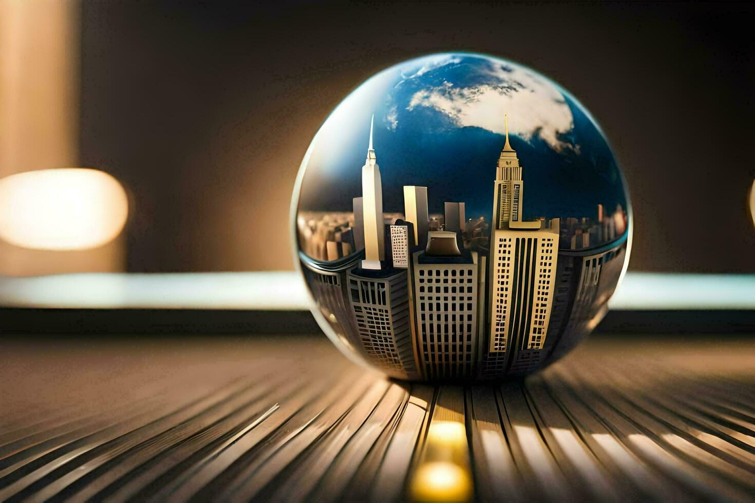a glass ball with a city on it. AI-Generated photo