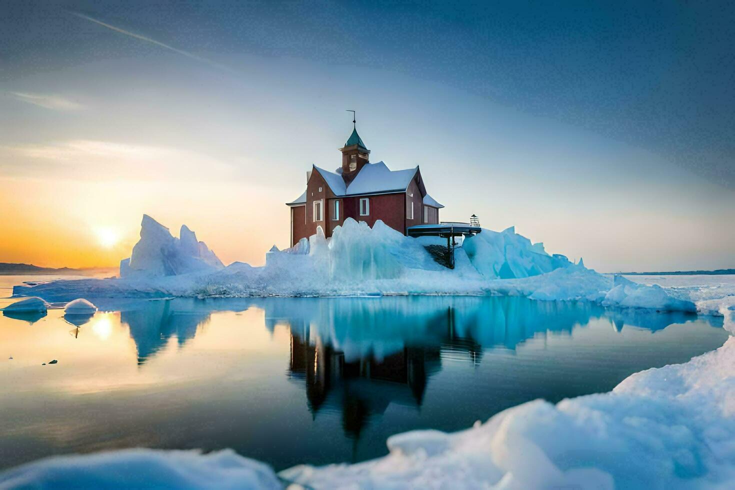 photo wallpaper the sky, water, ice, the church, the sun, the church, the. AI-Generated
