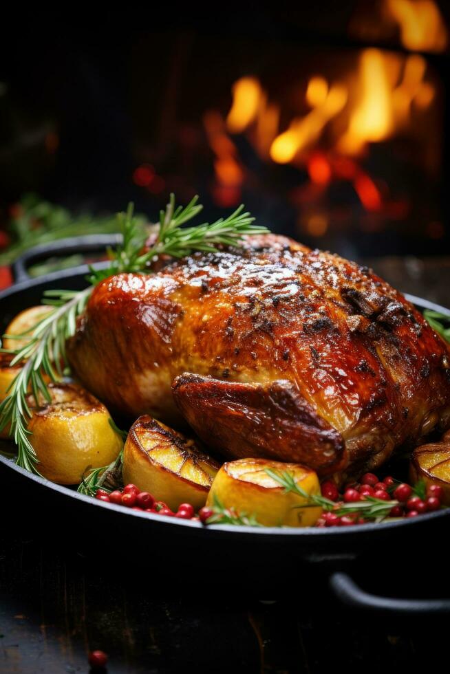 festivo Navidad receta asado ganso relleno con horneado foto