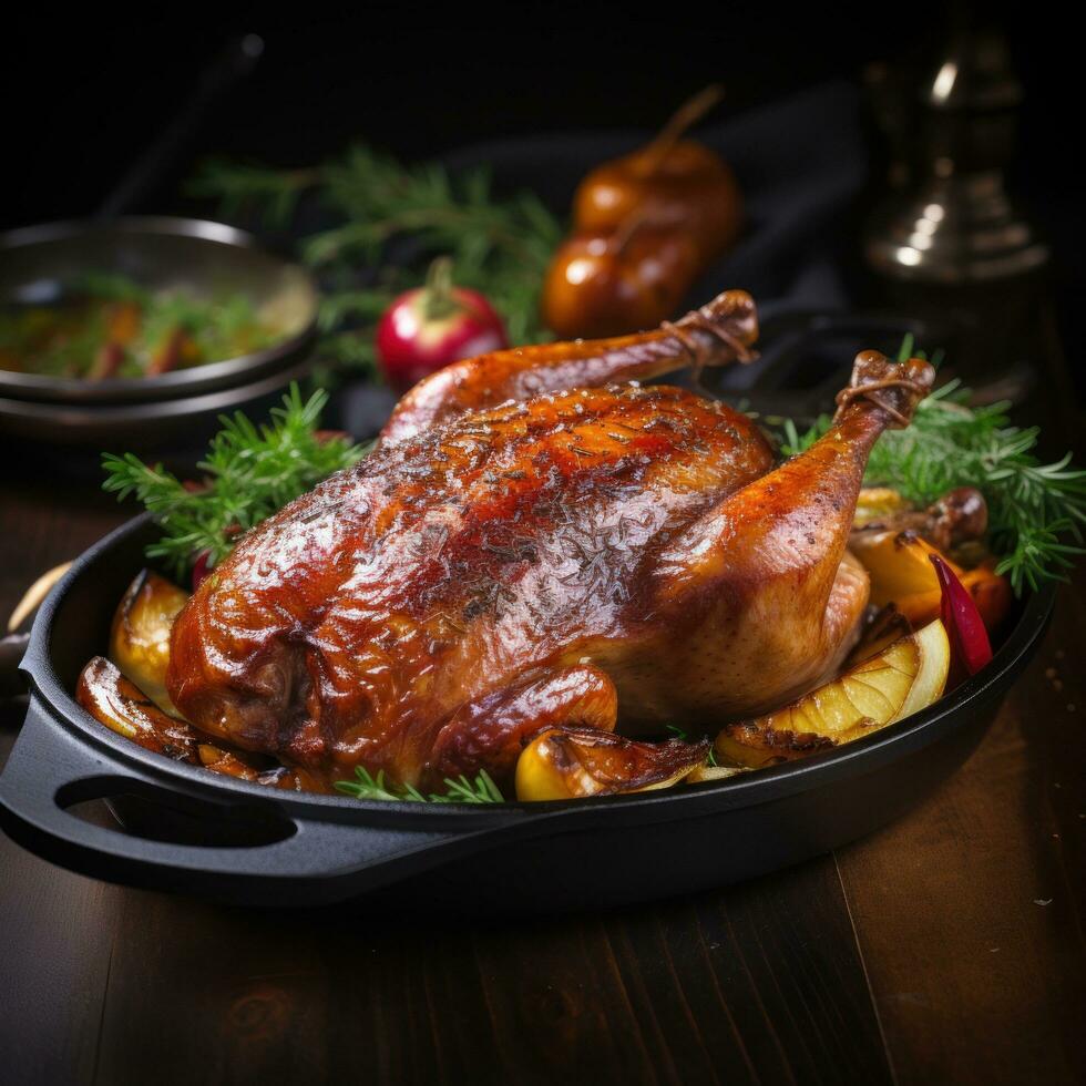 Festive Christmas Recipe Roast Goose Stuffed with Baked photo