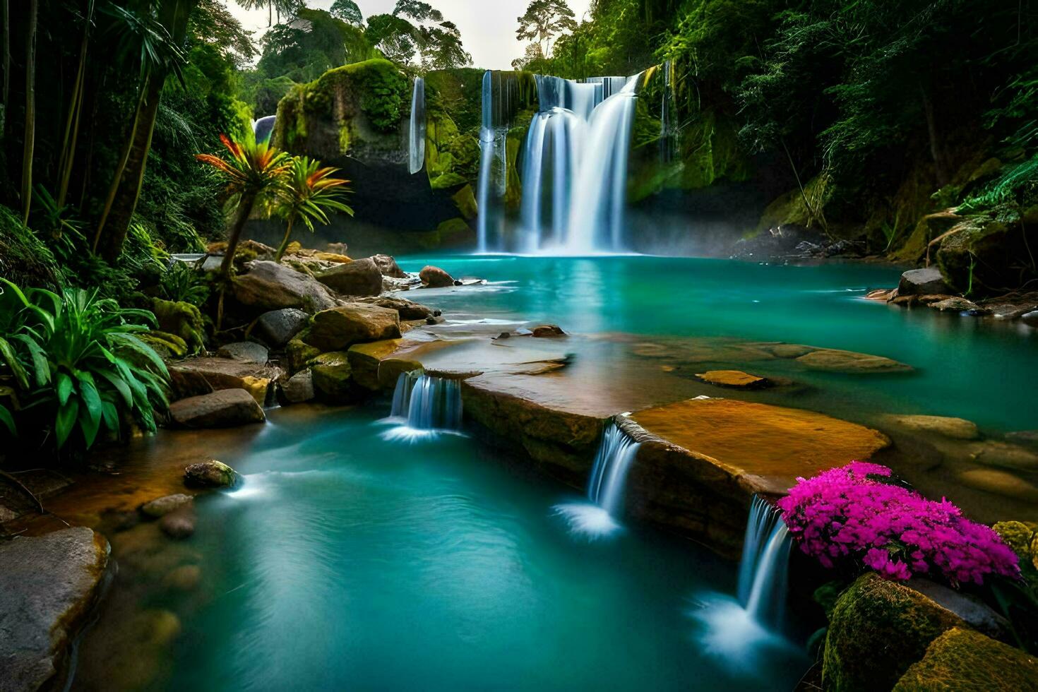 the waterfall in the jungle. AI-Generated photo