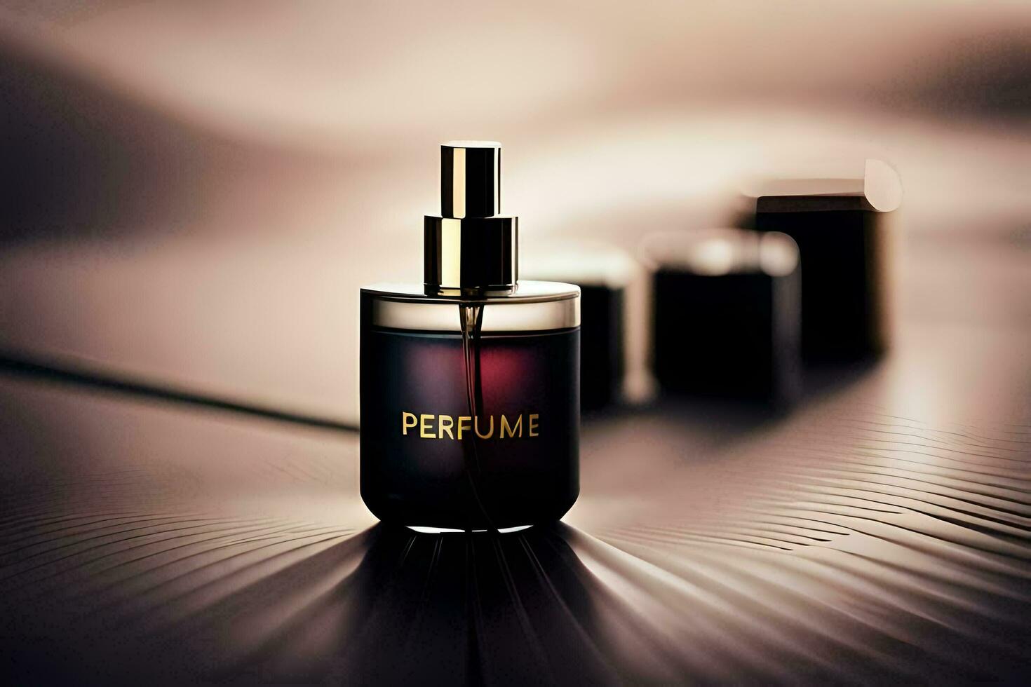 perfume bottle on a table with a blurred background. AI-Generated photo