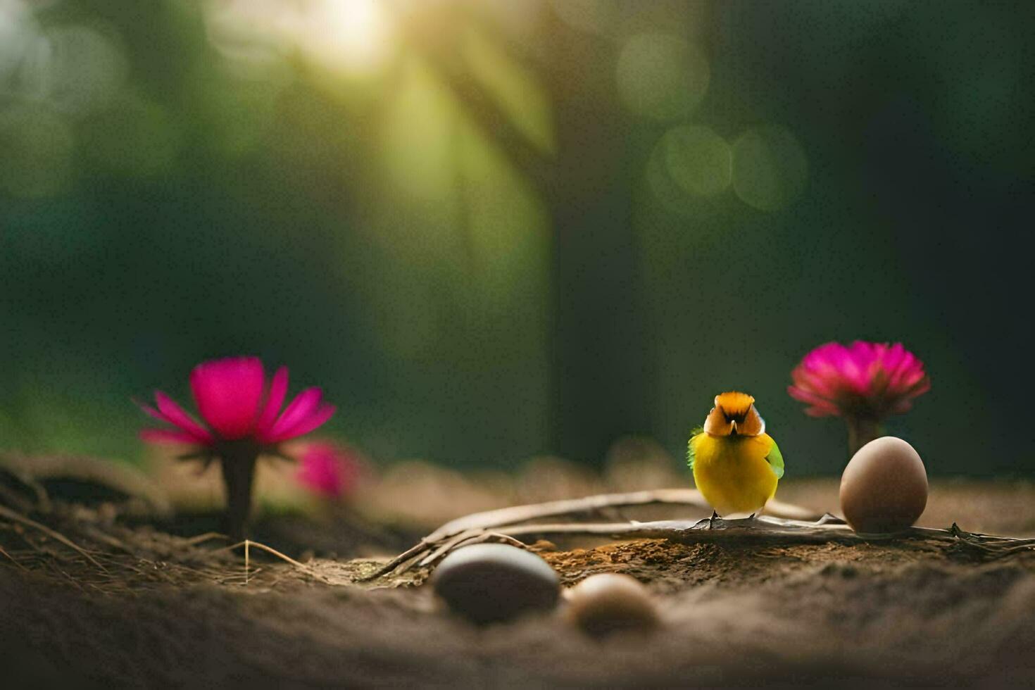 photo wallpaper bird, the sun, flowers, the forest, the bird, the bird, the. AI-Generated