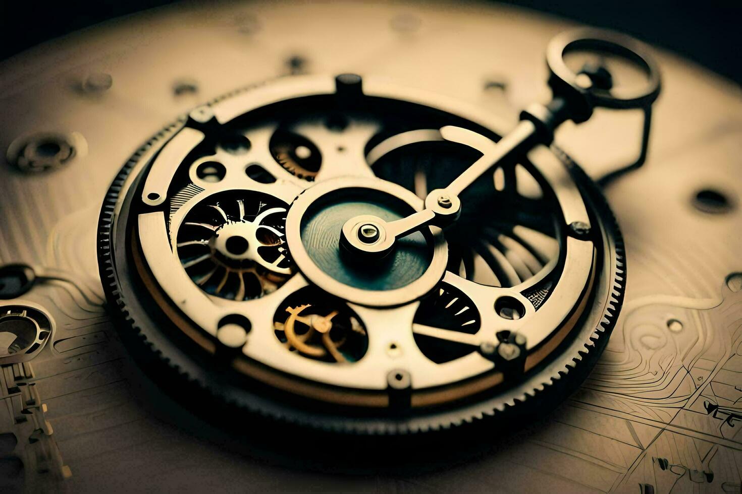 a close up of a clock with gears. AI-Generated photo