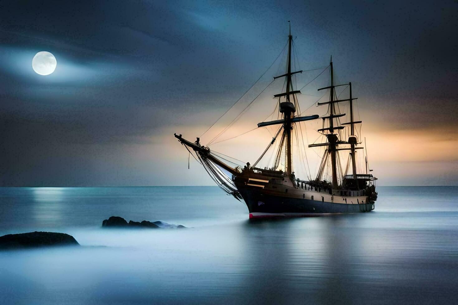 a sailing ship in the ocean at night. AI-Generated photo