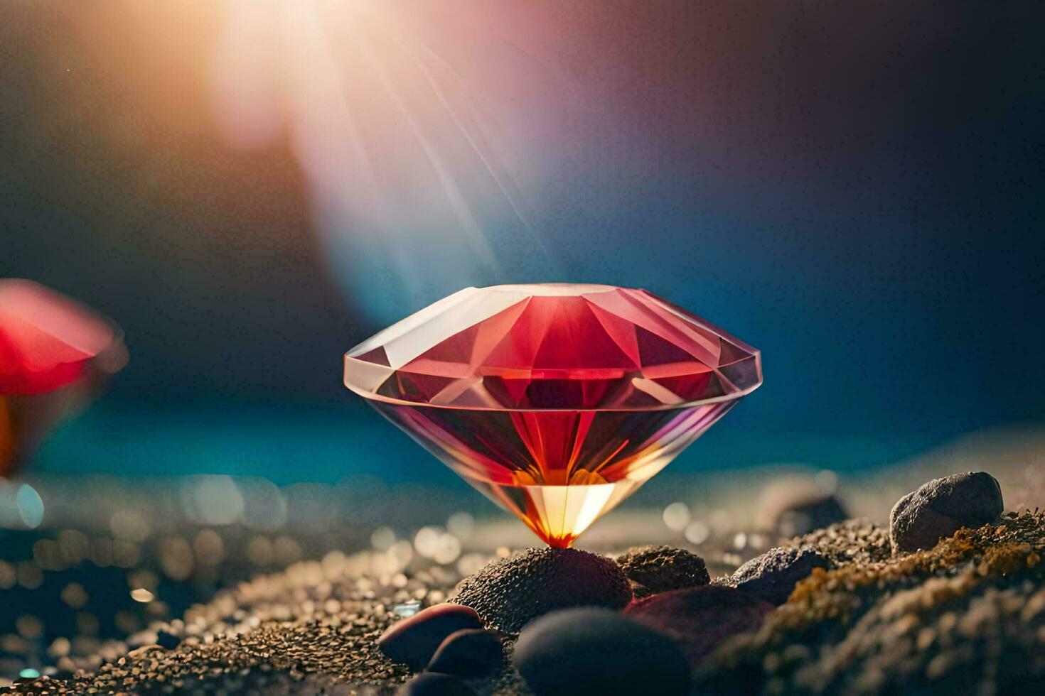 two red diamonds sitting on the ground. AI-Generated photo
